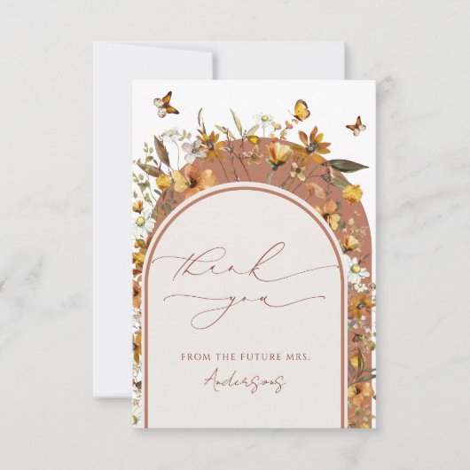 Boho Terracotta Wildblumen Arch Brautparty Dankeskarte (Vorderseite)