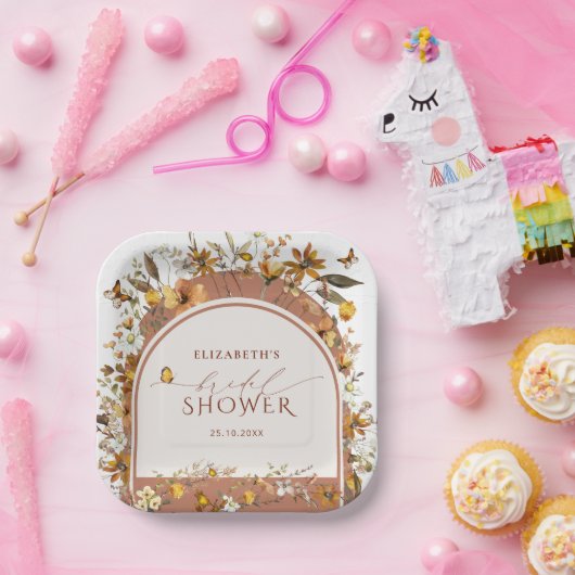 Boho Terracotta Wildblumen Arch Brautparty Pappteller (Party)