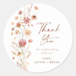 Boho Terracotta Wildblumen Babydusche Runder Aufkleber