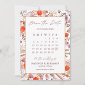 Boho Terracotta Wildblumen Foto Hochzeitskalender Save The Date (Vorderseite)