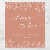 Boho Terracotta Wildflower Cheers to Love Wedding Weinetikett (Einzelnes Label)