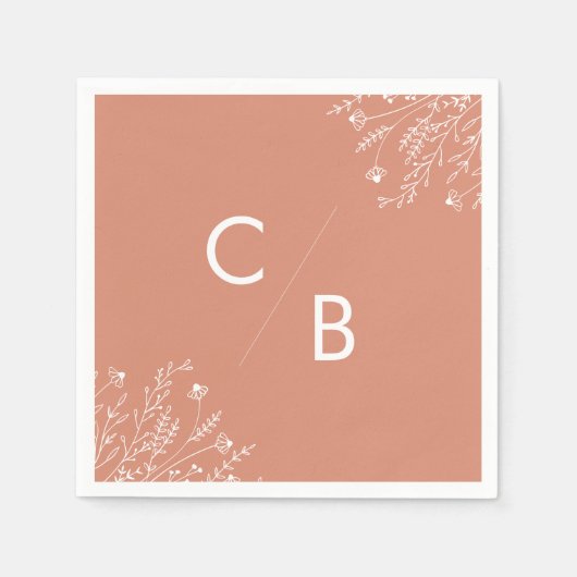 Boho Terracotta Wildflower Monogrammed Napkins Serviette (Vorderseite)