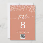 Boho Terracotta Wildflower QR Code Table Numbers Einladung (Vorderseite)