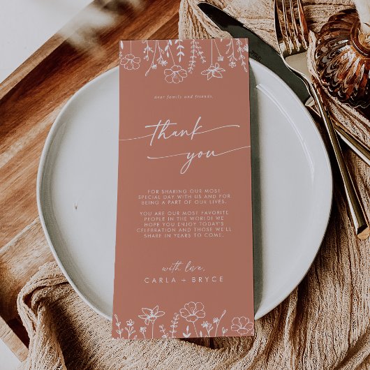 Boho Terracotta Wildflower Thank You Place Card Menükarte