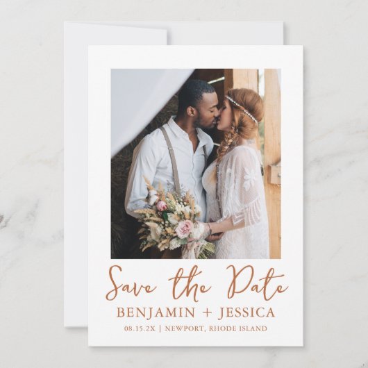 Boho Terracotta Zwei Fotos Hochzeit retten das Dat (Vorderseite)