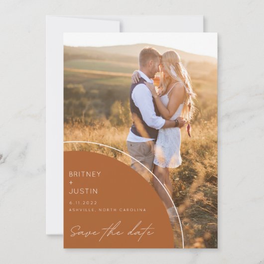 Boho Terracotta Zwei Fotos Hochzeit retten das Dat Save The Date (Vorderseite)