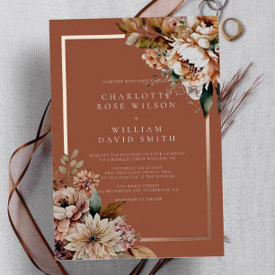 Boho-Terrakotta-Aquarell-Blumen-Herbst-Hochzeit Folieneinladung