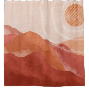 Boho-Terrakotta-Berge, abstraktes Poster. Duschvorhang