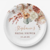 Boho-Terrakotta-Blumen Herbst-Braut-Tag Pappteller (Vorderseite)