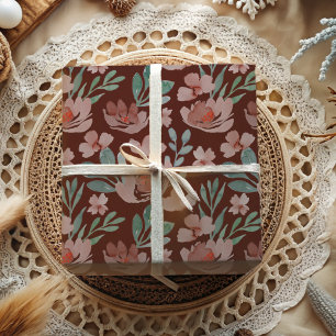 Boho-Terrakotta-Blumen-Watercolor-Muster-Verpackun Geschenkpapier Set
