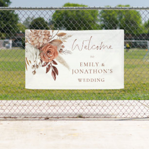 Boho-Terrakotta-Blumen Willkommen zur Hochzeit Banner