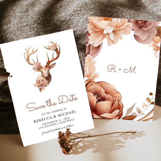 Boho Terrakotta Blumenhirsch Hochzeit Save The Date