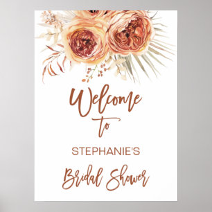Boho-Terrakotta-Brandorange-Blumen-Hochzeitsempfan Poster