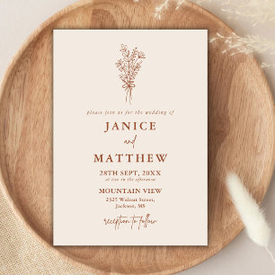 Boho Terrakotta Braunorange Rustikale Hochzeit Einladung