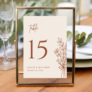 Boho Terrakotta Braunorange Rustikale Hochzeit Tischnummer