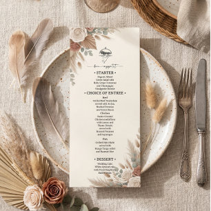 Boho Terrakotta Elegante Rosen Hochzeit Menükarte