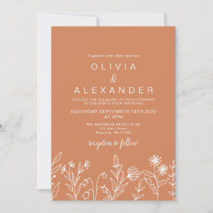 Boho-Terrakotta elegante Wildblumen-Hochzeit Einladung