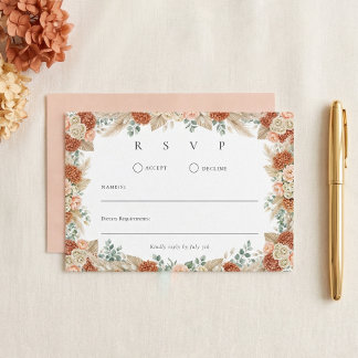 Boho-Terrakotta-Floral-Herbsthochzeit RSVP Karte