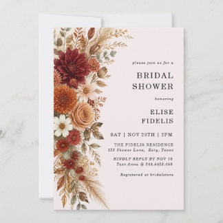 Boho-Terrakotta-Floral-Pampasgras-Brautabschied Einladung