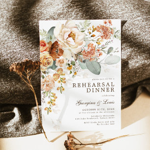 Boho-Terrakotta-Gelbes Blumenprobedinner Einladung