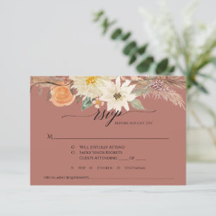 Boho Terrakotta Herbstblumen Pampasgras Hochzeit RSVP Karte