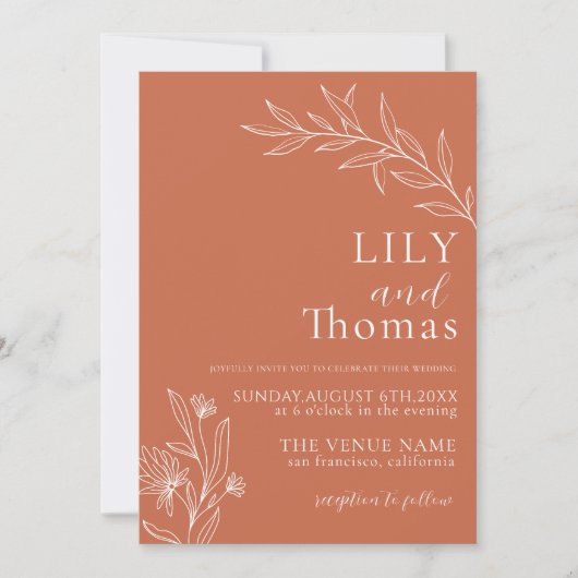 Boho Terrakotta Hochzeit Klassiker Einladung (Vorderseite)