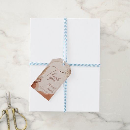 Boho-Terrakotta-Hochzeitsaufkleber Geschenkanhänger (Mit Garn)