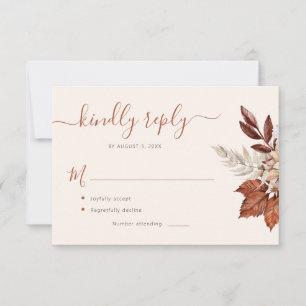 Boho-Terrakotta-Laub-Blumen-Elfenbein-Hochzeit RSVP Karte