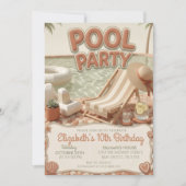 Boho-Terrakotta-Mädchen 10. Geburtstagspoolparty Einladung (Vorderseite)