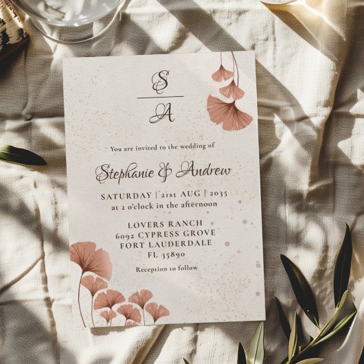 Boho-Terrakotta- & Monogramm-Wasserfarben-Hochzeit Einladung