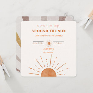 Boho Terrakotta Orange Erste Reise um die Sonne Einladung