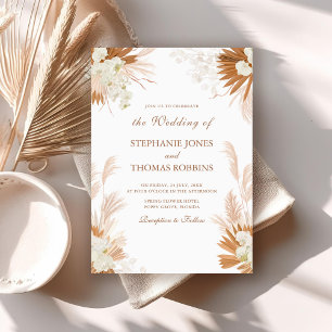 Boho Terrakotta Pampasgras Orchideen Hochzeit Einladung