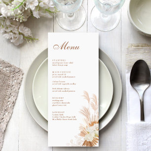 Boho Terrakotta Pampasgras Orchideen Hochzeitsmenü Menükarte