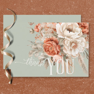 Boho Terrakotta Pfirsich & Creme Blumen Hochzeit i Dankeskarte