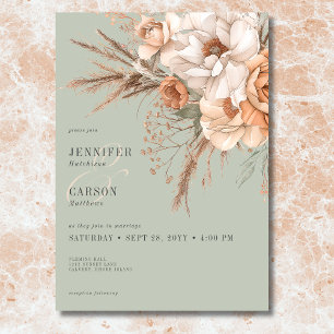 Boho Terrakotta Pfirsich & Creme Blumen Hochzeit i Einladung