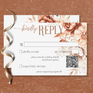 Boho-Terrakotta-Pfirsich- und Creme-Blumen-QR-Code RSVP Karte