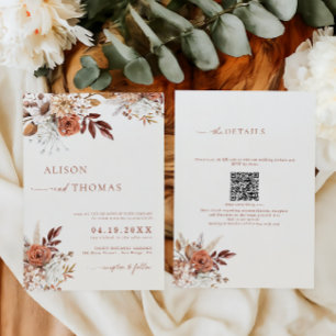 Boho-Terrakotta-QR-Code 2 in 1 Hochzeit Einladung
