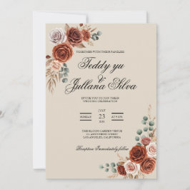 Boho Terrakotta QR-Code 2 in 1 Hochzeitseinladung Einladung