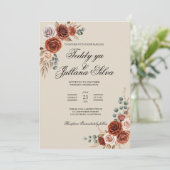 Boho Terrakotta QR-Code 2 in 1 Hochzeitseinladung Einladung (Stehend Vorderseite)