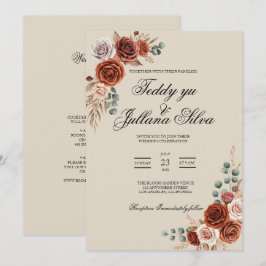 Boho Terrakotta QR-Code 2 in 1 Hochzeitseinladung Einladung