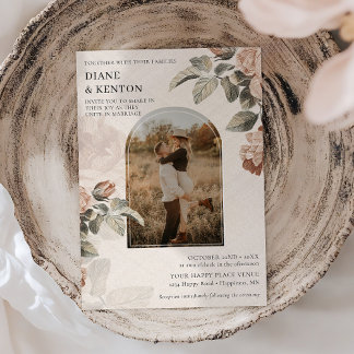 Boho-Terrakotta-Rose-Sage-Grün-Foto-Hochzeit | Einladung
