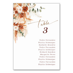 Boho-Terrakotta-Rosen-Pampasgras-Hochzeit Tischnummer