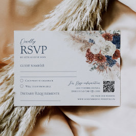 Boho-Terrakotta-Rost-Navy-Blumen-Hochzeits-RSVP-Ka RSVP Karte