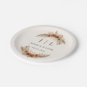 Boho Terrakotta Rust Herbst Blumen Hochzeit Pappteller (Schrägansicht)