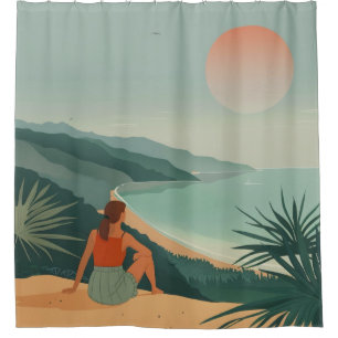 Boho Terrakotta-Salbei-Küstenbucht-Sonnenuntergang Duschvorhang