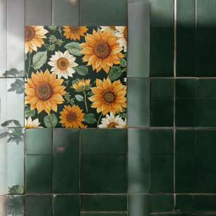 Boho-Terrakotta-Sonnenblumenmuster im Vintage-Stil Fliese