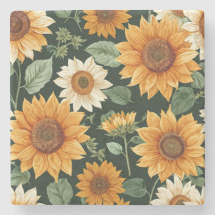 Boho-Terrakotta-Sonnenblumenmuster im Vintage-Stil Steinuntersetzer