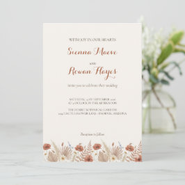 Boho-Terrakotta-Torbogen und Pampasgras-Hochzeit Einladung