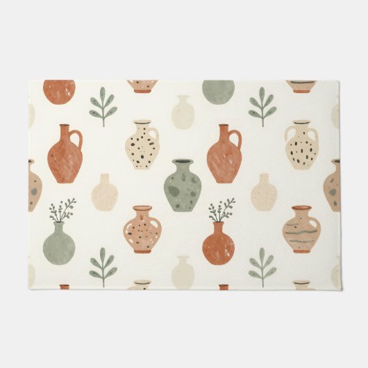 Boho-Terrakotta-Vasen Botanisches Muster Fußmatte (Vorderseite)