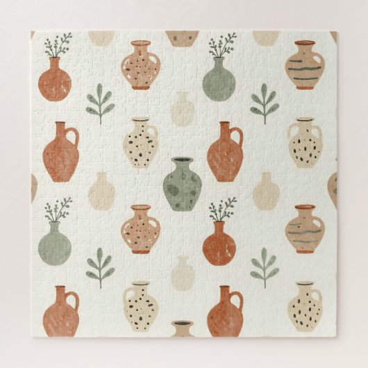 Boho-Terrakotta-Vasen Botanisches Muster Puzzle (Vertikal)